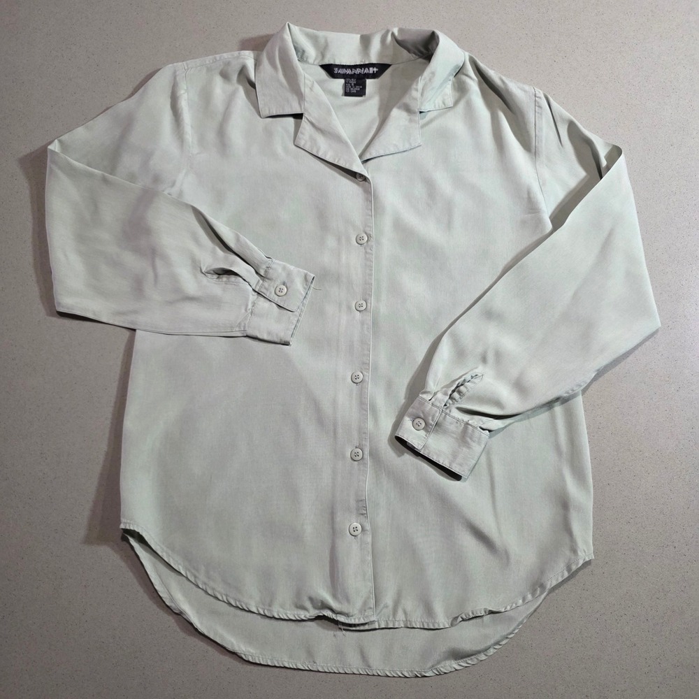 Savannah 100 Silk Button Down Shirt Mens Small Sage Green Long Sleeve Camp Top